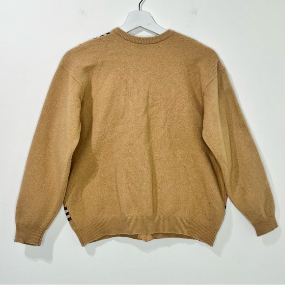 Vintage Burberry Nova Check Gold Buttons Classic Beige Cardigan Sweater - Picture 4 of 8
